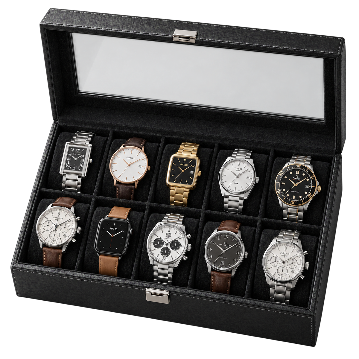Ashbourne® Premium Uhrenkoffer für 10 Uhren