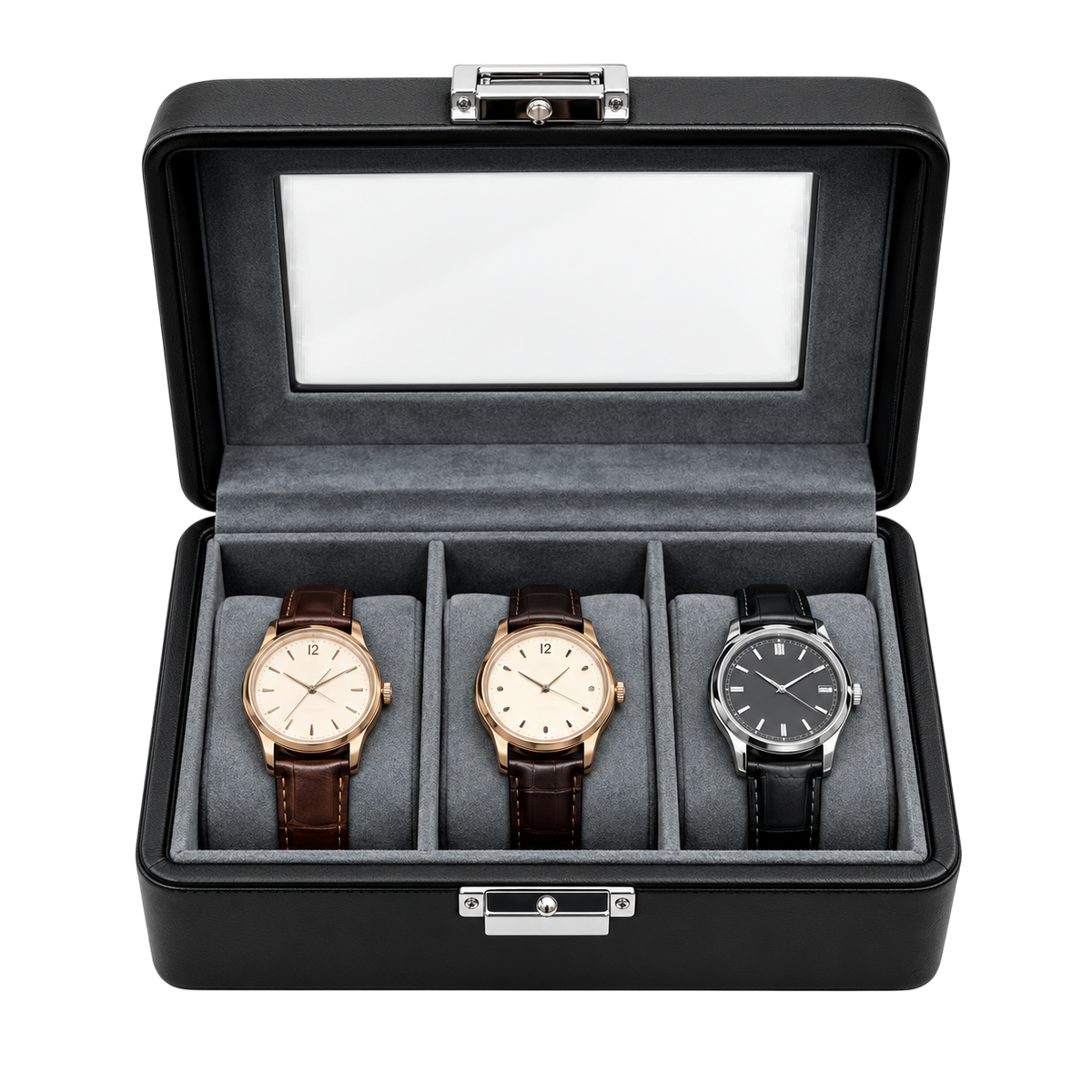 Ashbourne® Premium Uhrenkoffer für 3 Uhren
