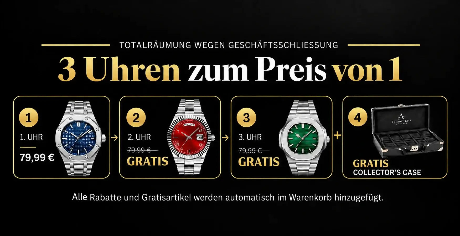 3 Uhren zum Preis von 1 plus gratis Collector’s Case